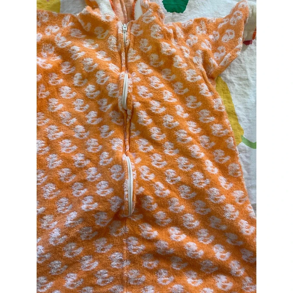 Vintage Carters Baby onesie robe Orange White Duck‎ Terry Cloth Hooded One Size